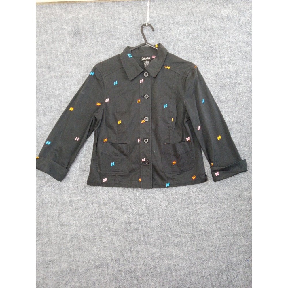 Rafaella Black Cotton Blend Embroidered Button Down Jacket Size 8